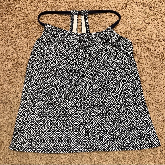 Kona Sol Halter Takini Swim Suit Top Navy White Pattern XS Bathing Suit Padded - Picture 1 of 5